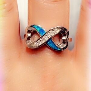 Blue Opal  & Topaz Sterling Silver Gemstone Ring